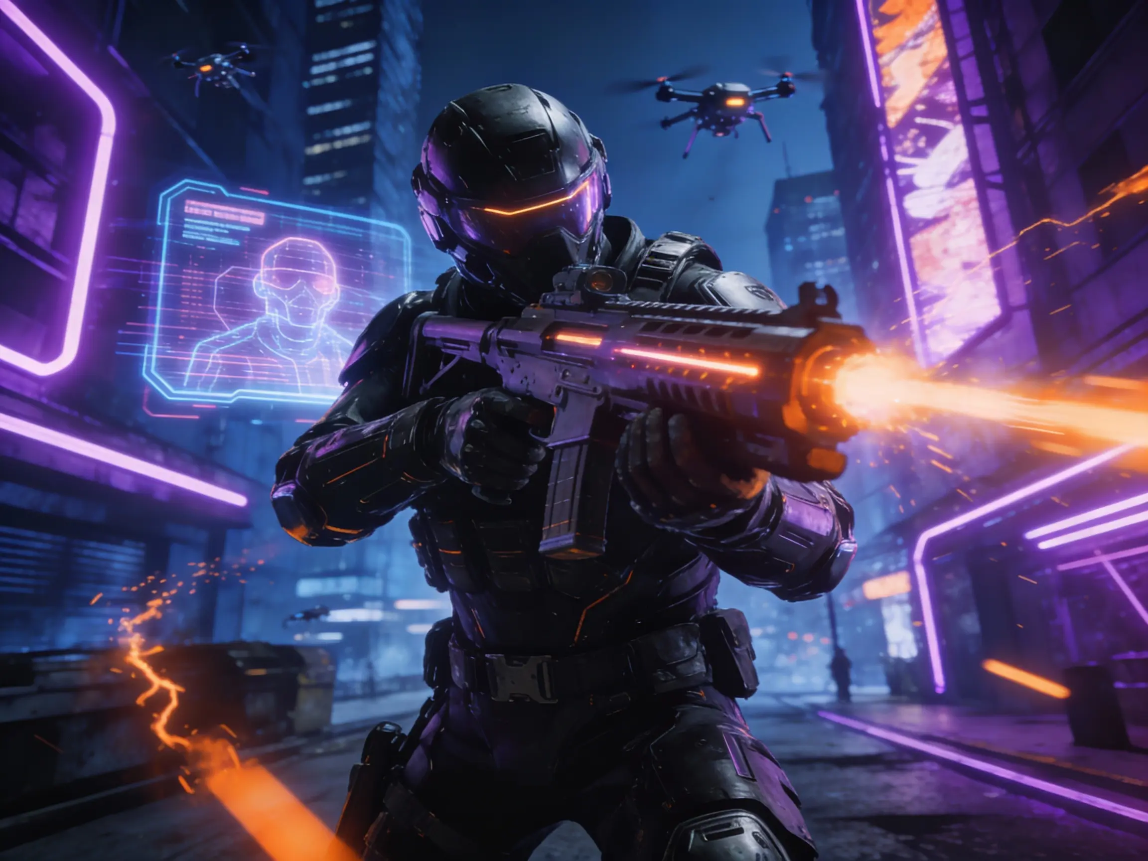 Dach miasta z widokiem na neonowe wieżowce