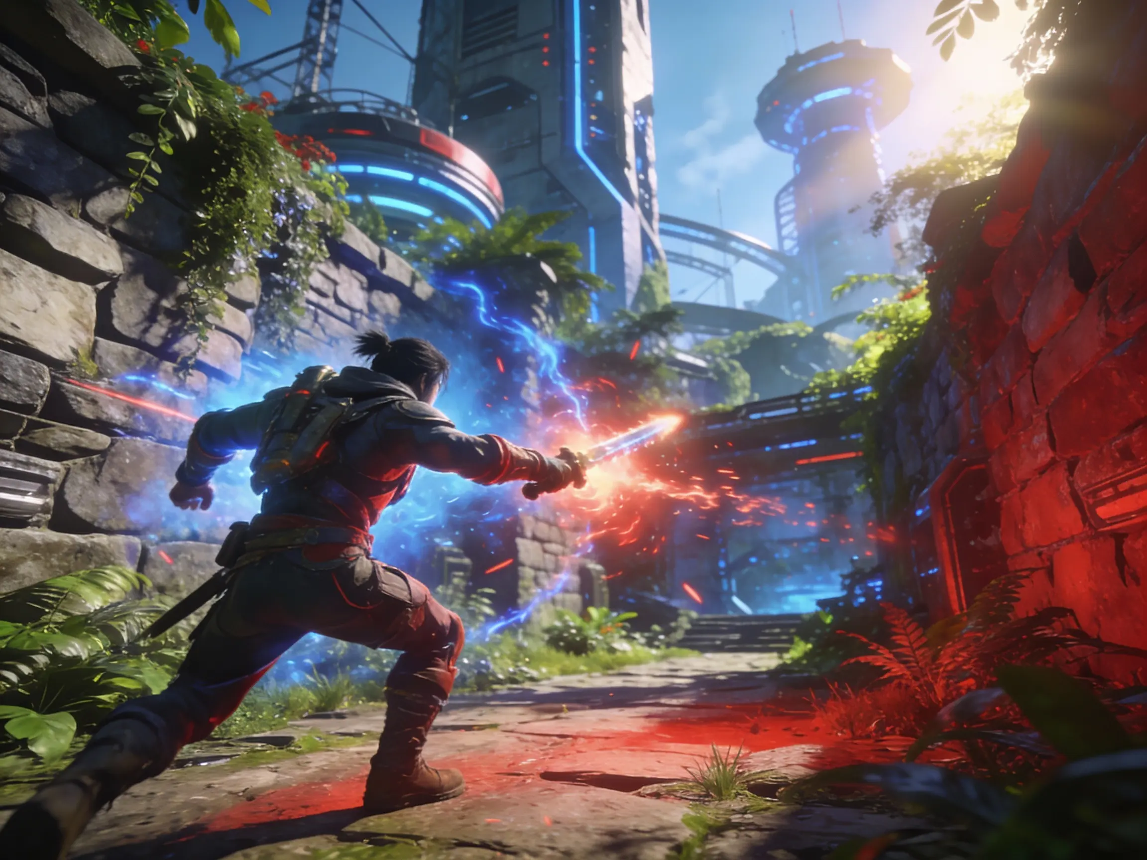 Dynamiczna scena akcji w stylu anime