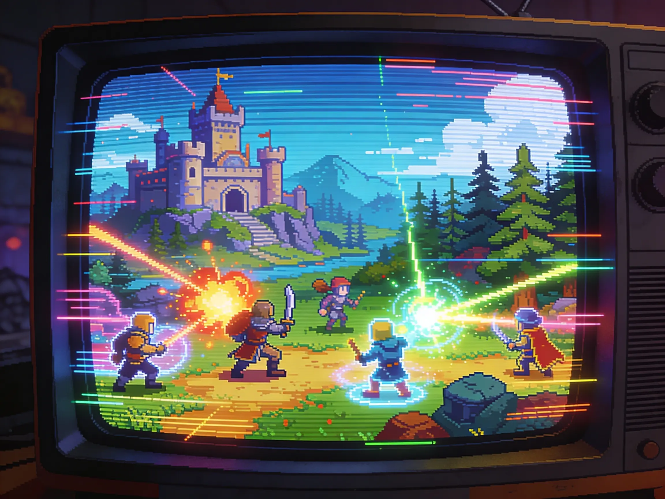 Concept art - miejski krajobraz nocą z neonowymi światłami